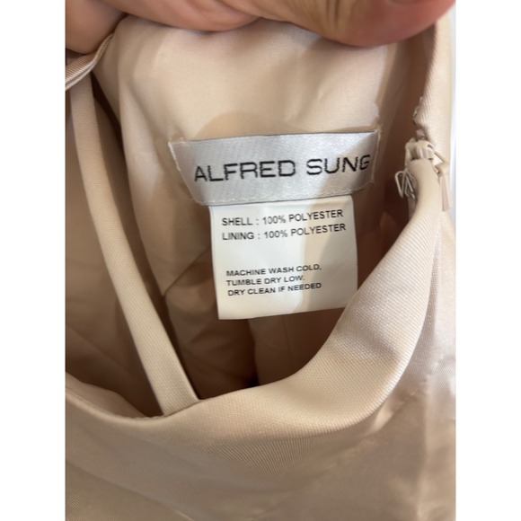 NWT Alfred Sung Champagne V Neck Spaghetti Strap Formal‎ Maxi Gown Size 4R - Picture 6 of 7